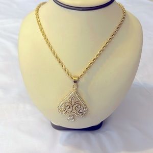 New Stainless Steel Ace Pendant Necklace with Gold Plated Stainless Steel Chain